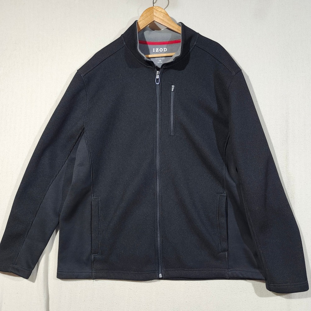 IZOD Men Advantage Performance Full Zip Waffle Fleece Mock Neck Jacket Black XXL